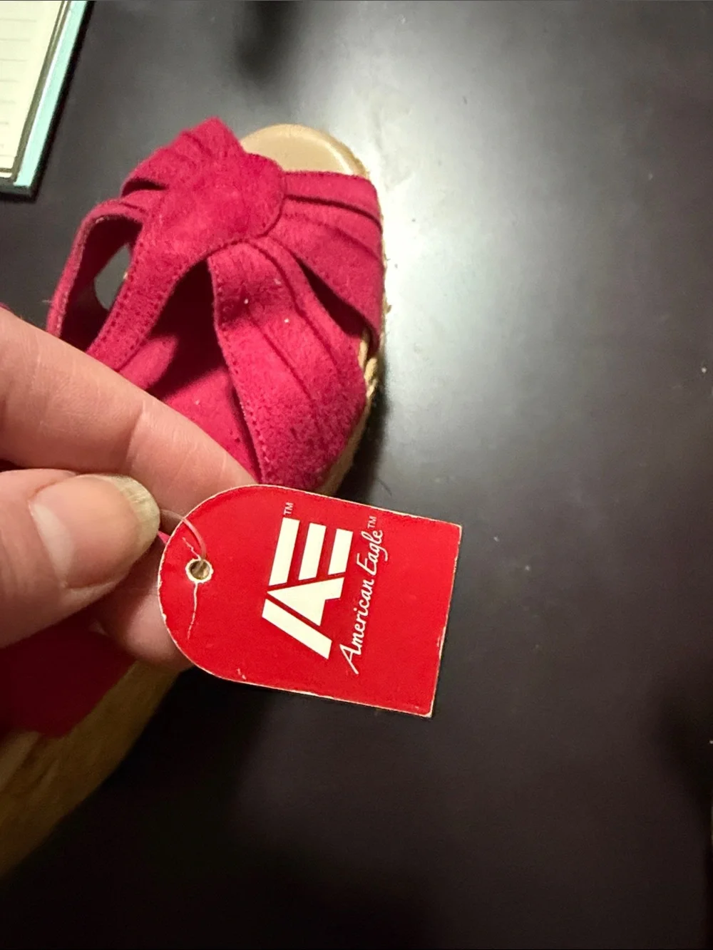 American Eagle Outfitters Hot Pink Suede T-Strap Wedge Sandals